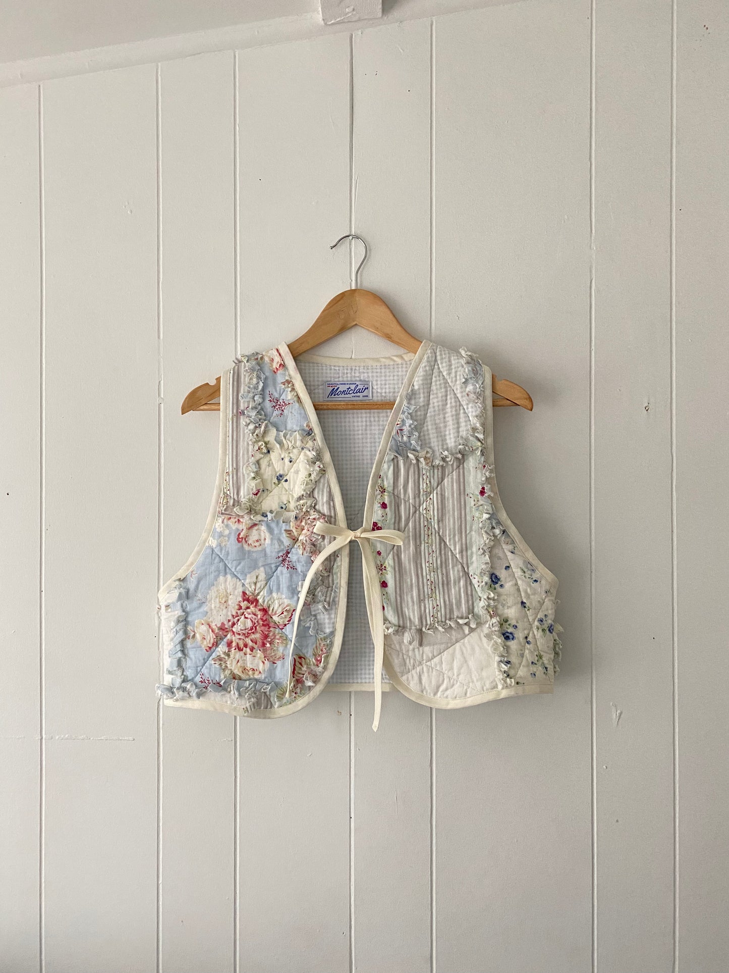 Upcycled Tie Front Floral Quilt Vest