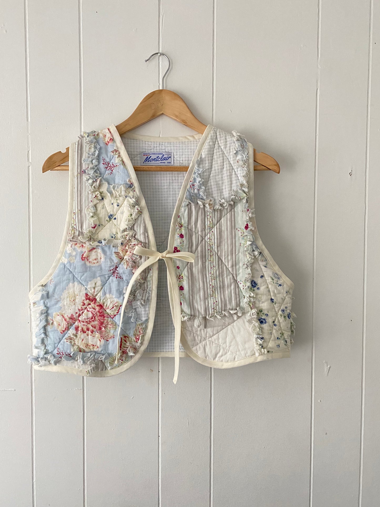 Upcycled Tie Front Floral Quilt Vest