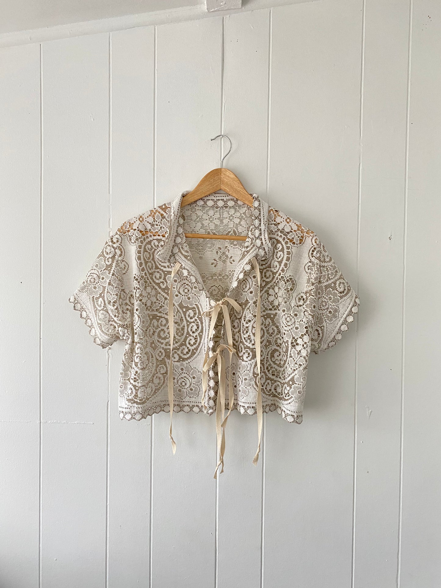Upcycled Tie Front Lace Blouse