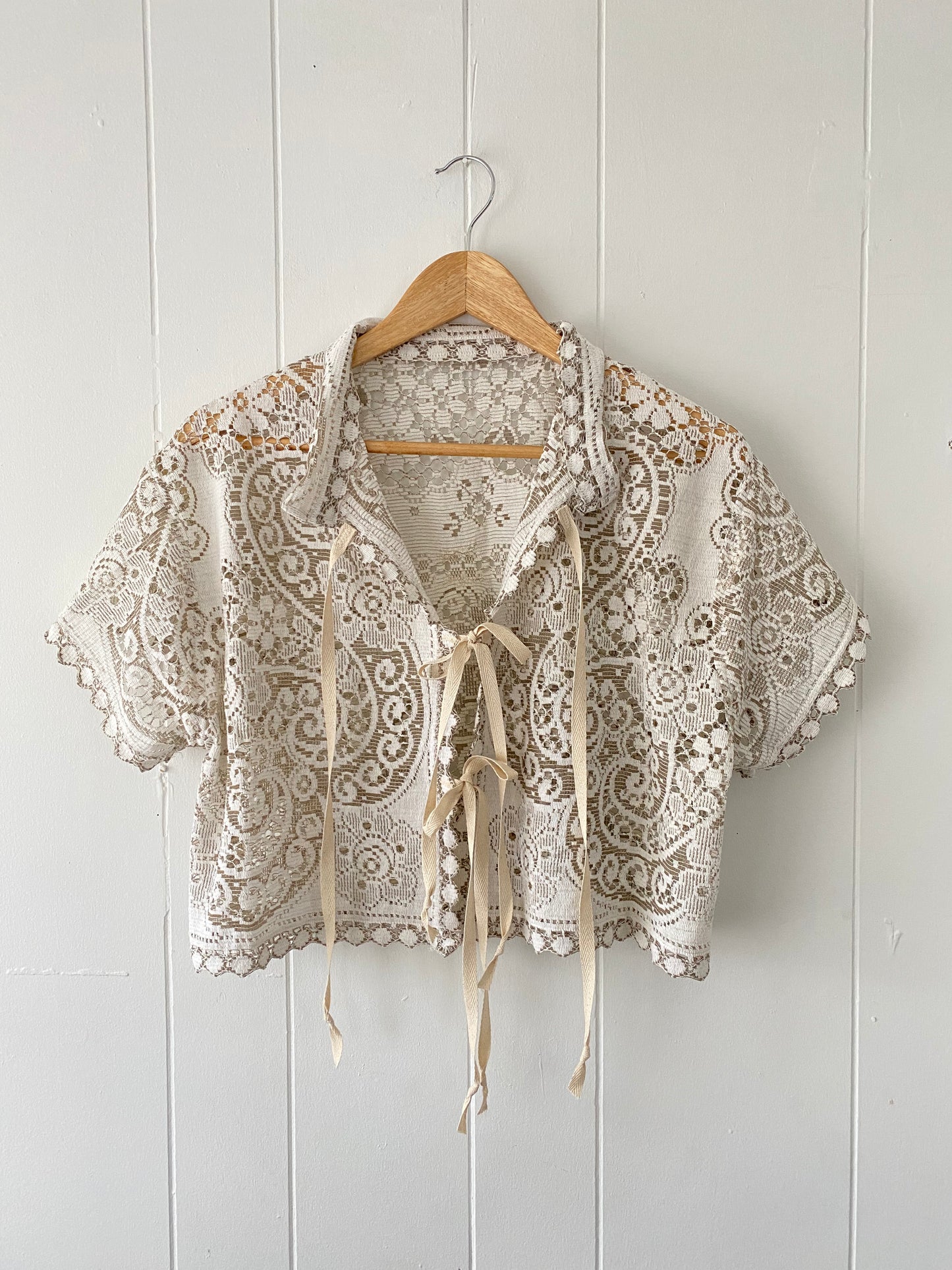 Upcycled Tie Front Lace Blouse