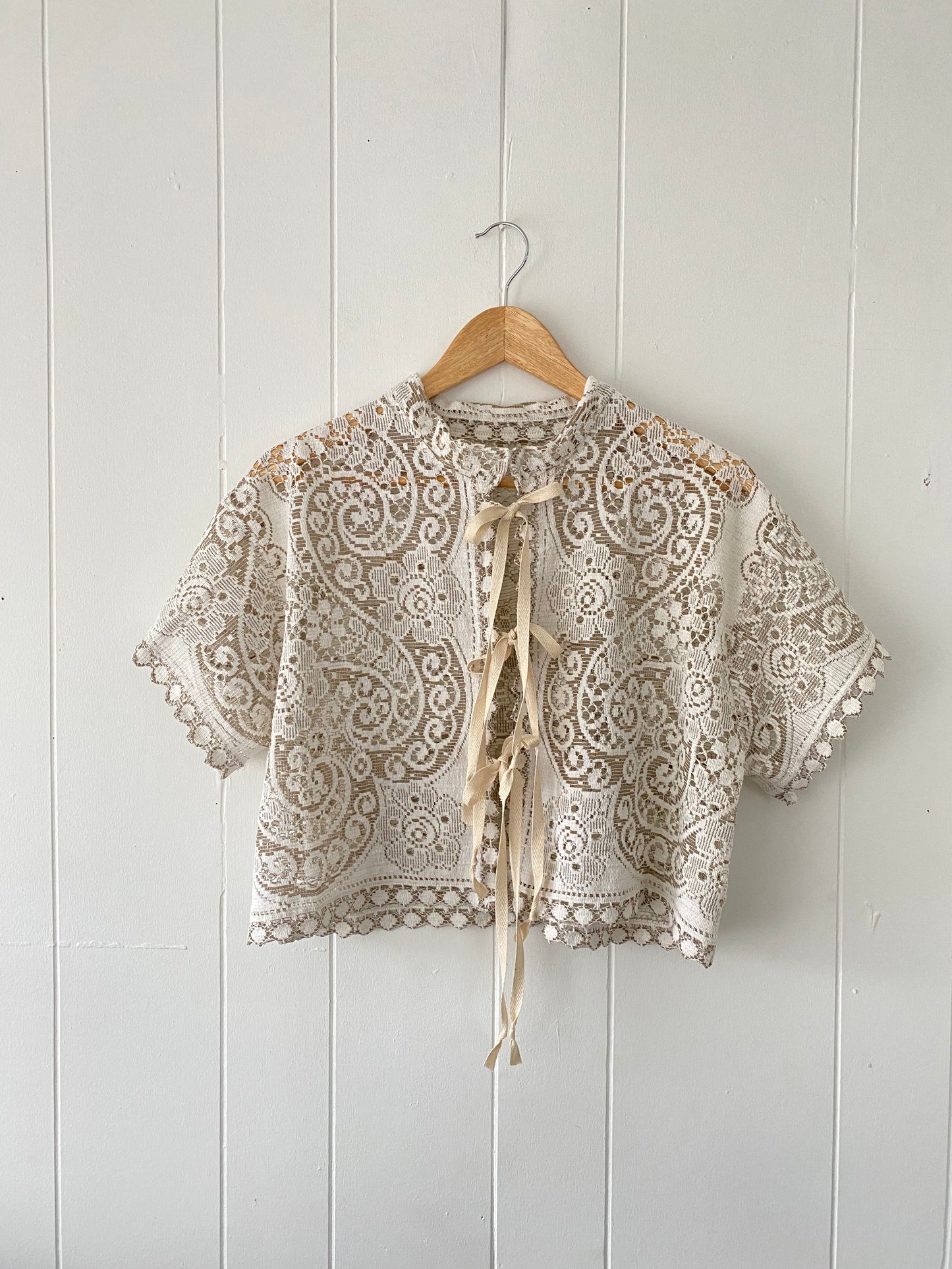 Upcycled Tie Front Lace Blouse