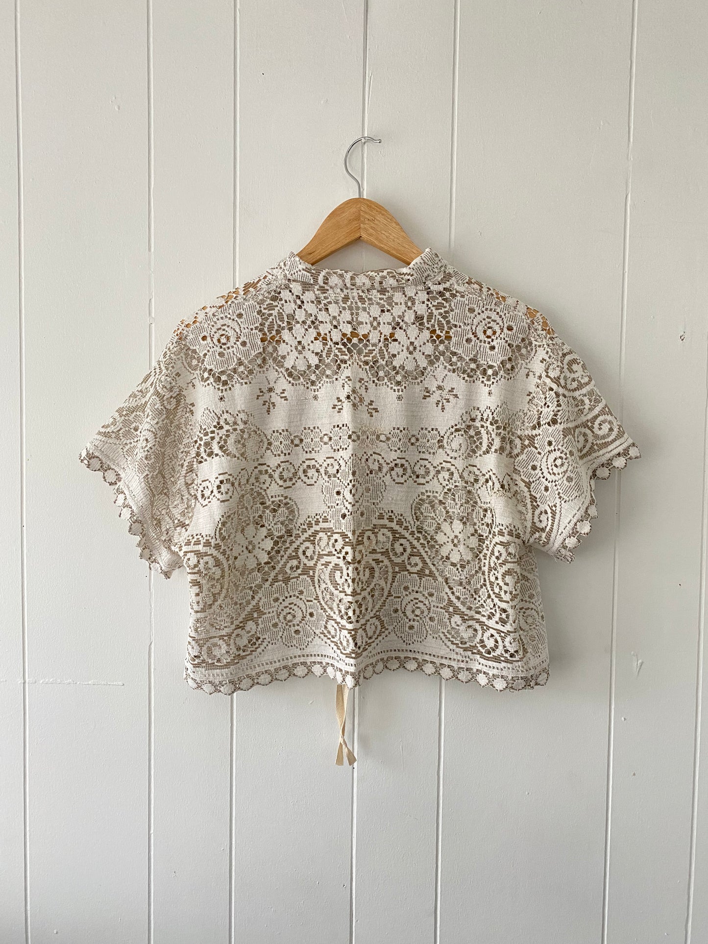 Upcycled Tie Front Lace Blouse