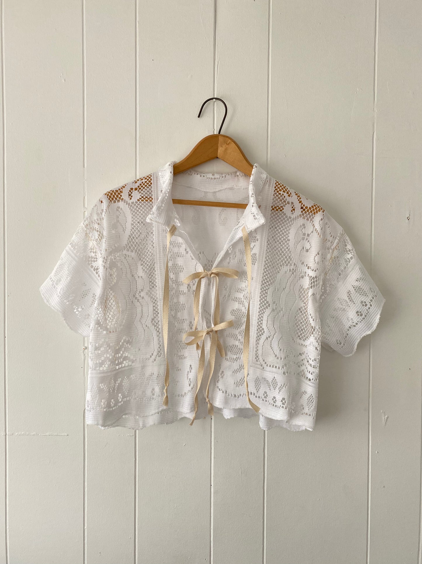 Upcycled Tie Front Lace Blouse