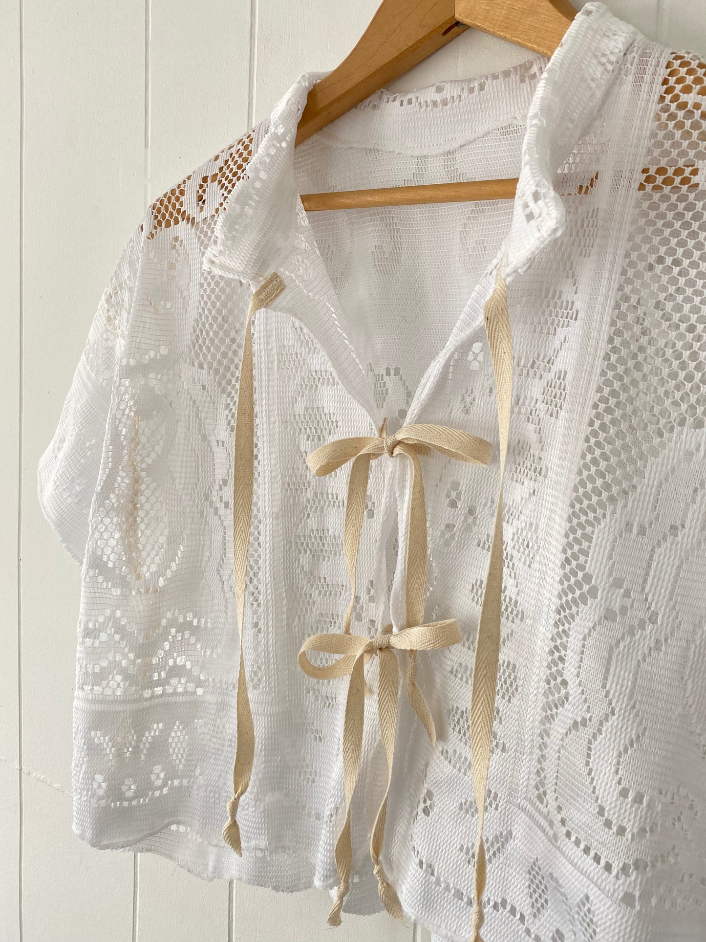 Upcycled Tie Front Lace Blouse