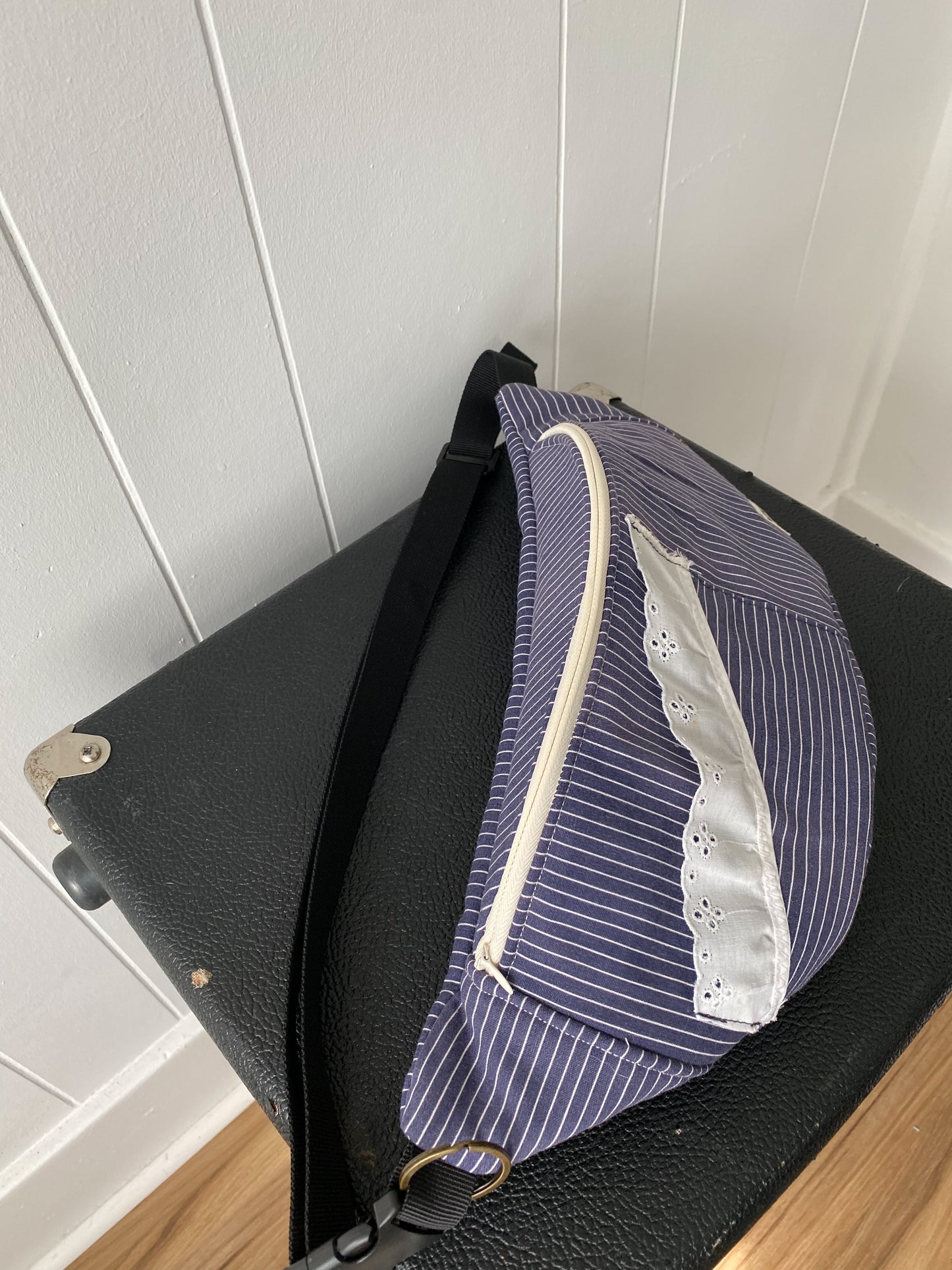Upcycled Navy Stripe Fanny Pack