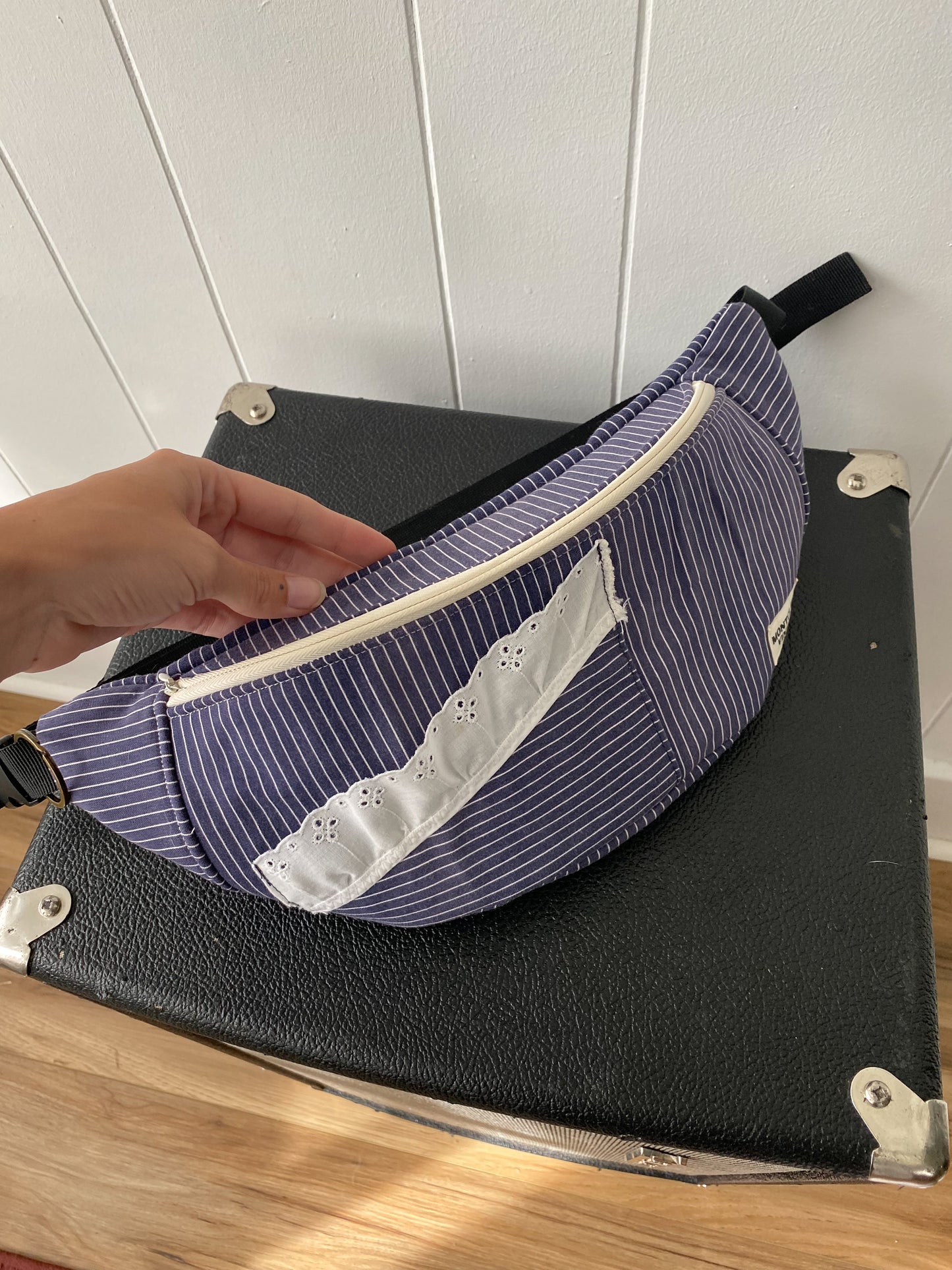Upcycled Navy Stripe Fanny Pack