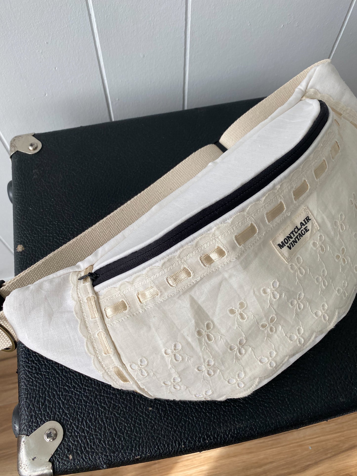 Upcycled Eyelet & Ribbon Fanny Pack
