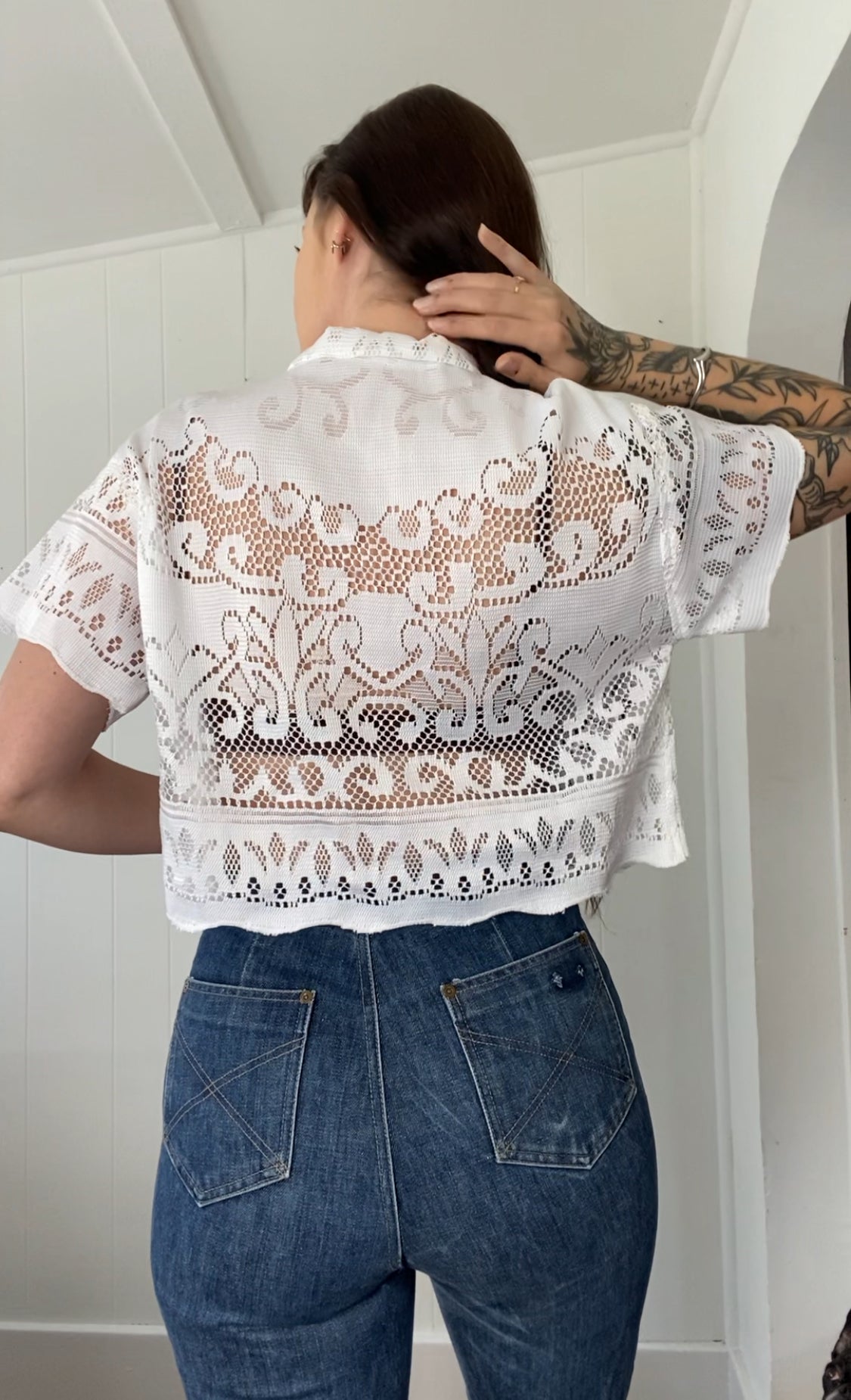 Upcycled Tie Front Lace Blouse