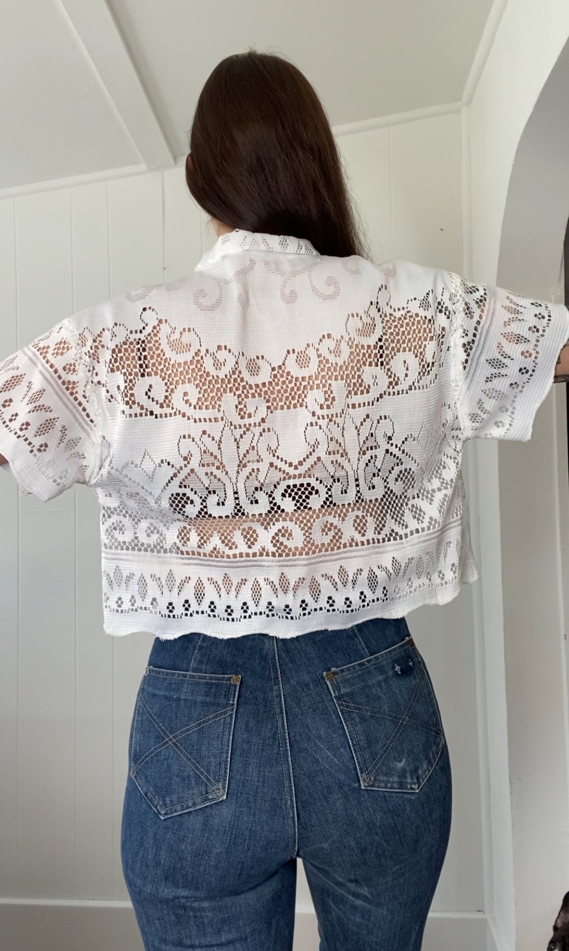 Upcycled Tie Front Lace Blouse