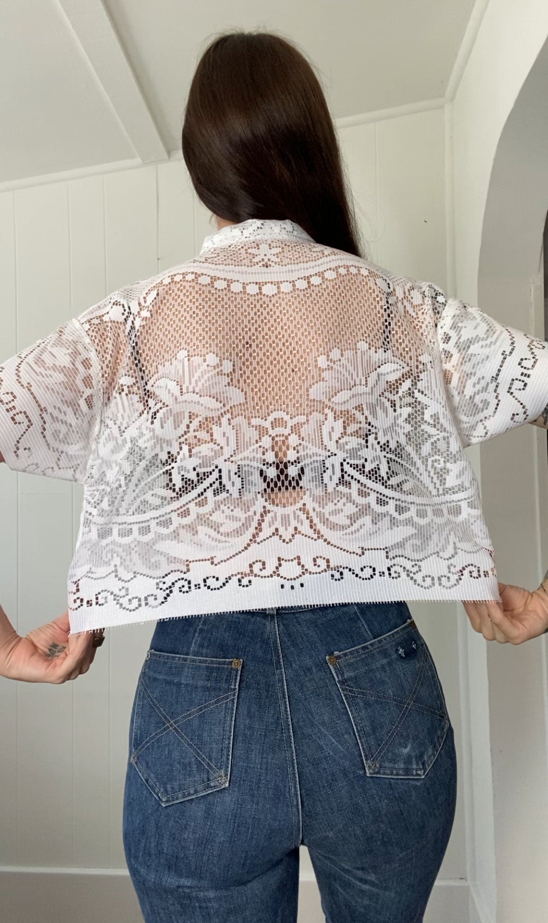 Upcycled Tie Front Lace Blouse