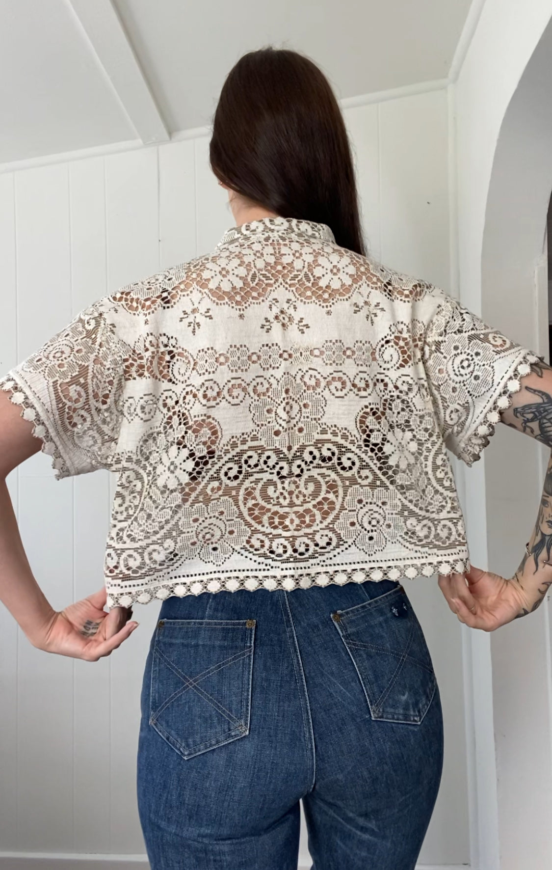 Upcycled Tie Front Lace Blouse