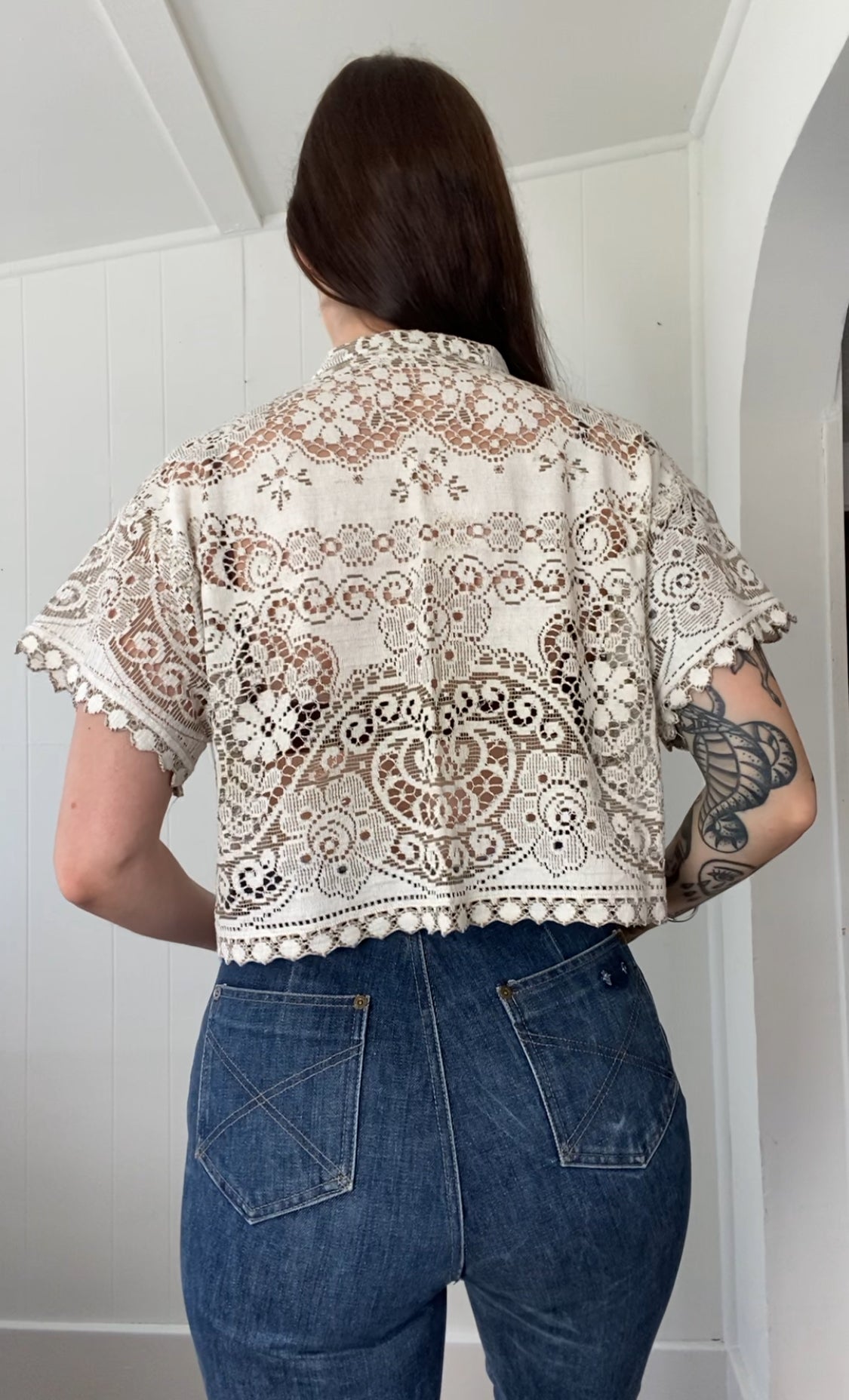 Upcycled Tie Front Lace Blouse