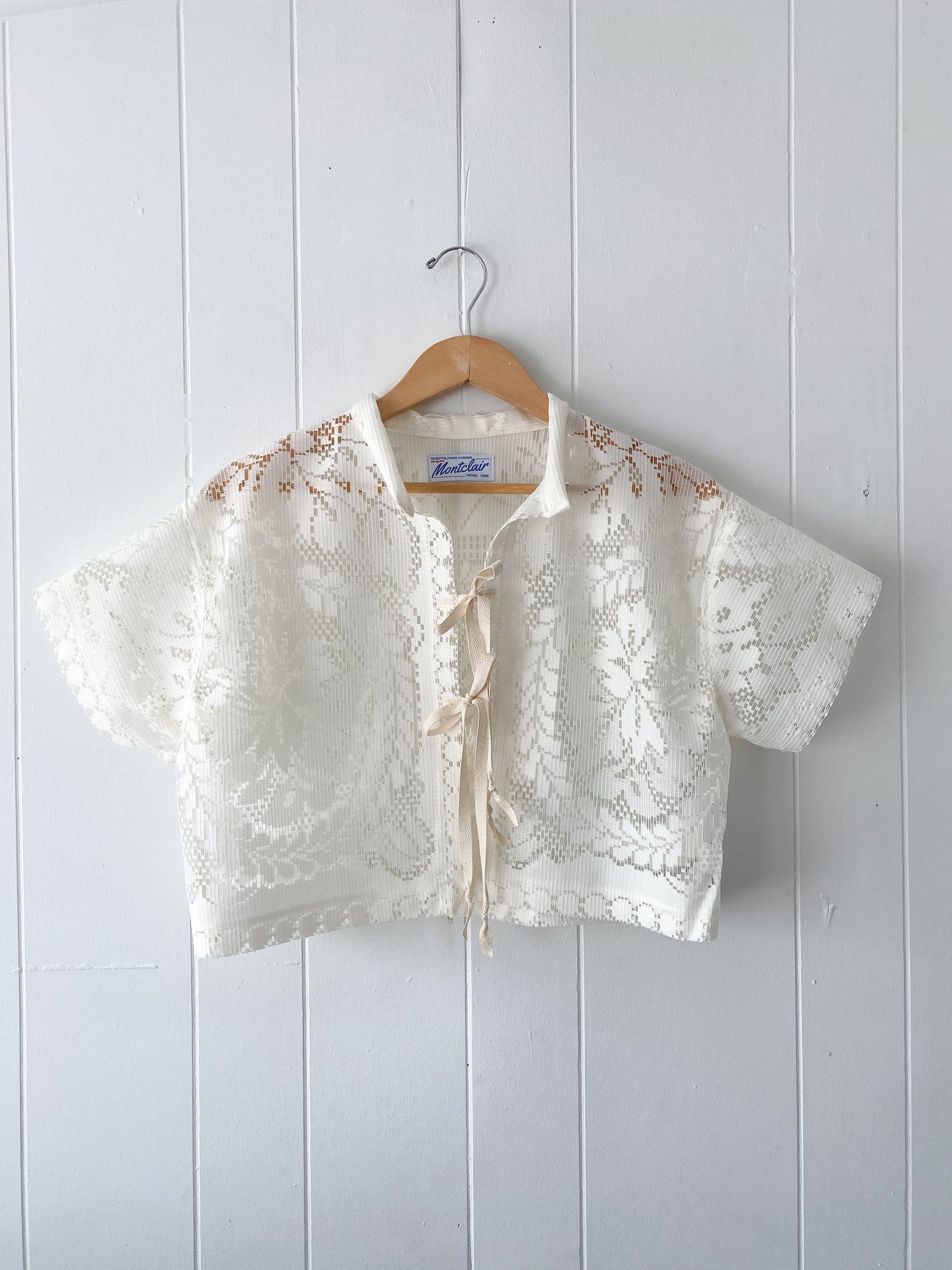Upcycled Tie Front Lace Blouse