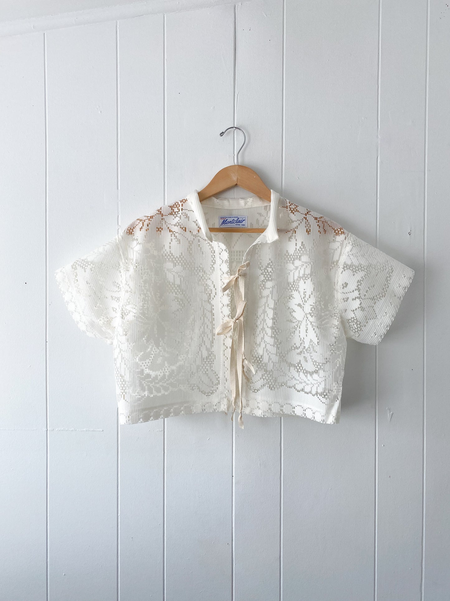 Upcycled Tie Front Lace Blouse