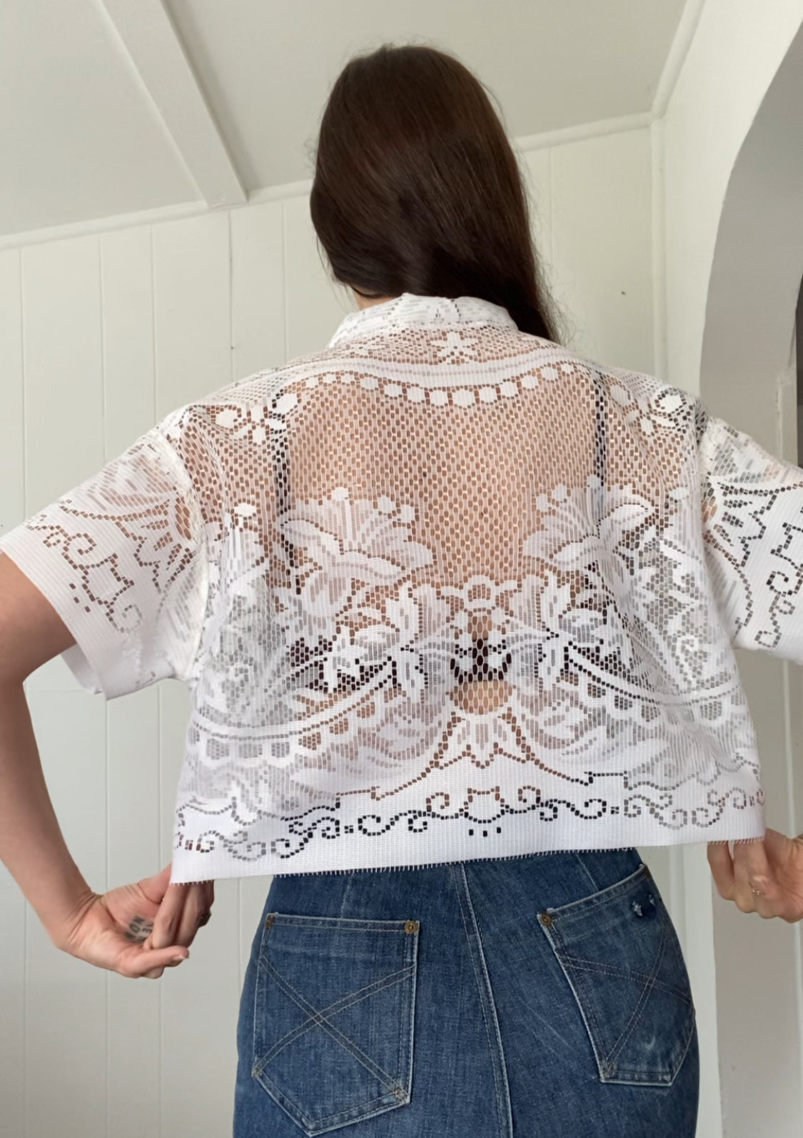Upcycled Tie Front Lace Blouse