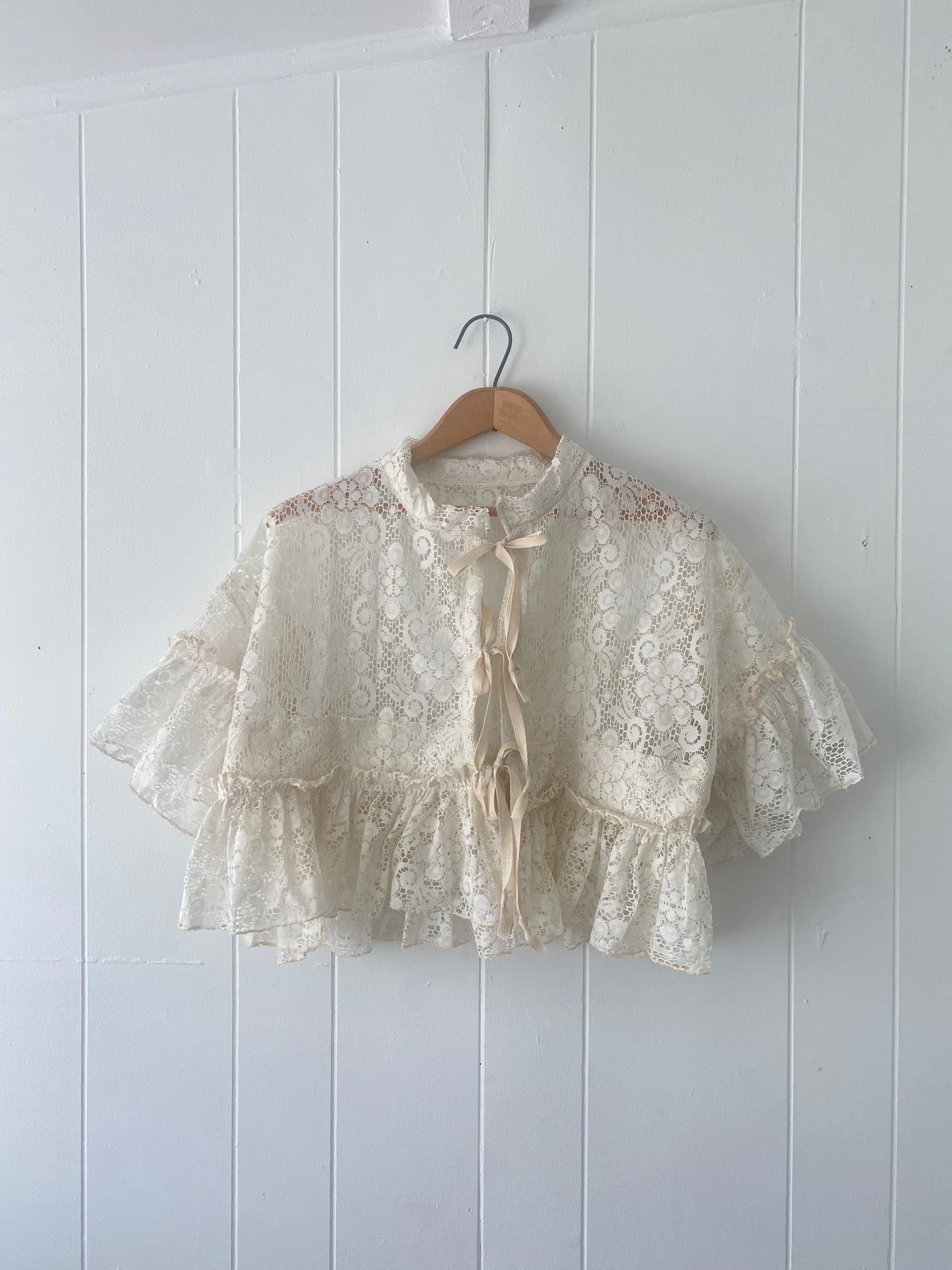 Upcycled Tie Front Lace Blouse