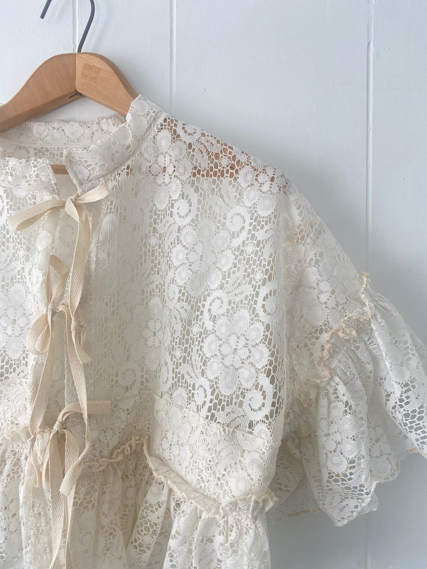 Upcycled Tie Front Lace Blouse