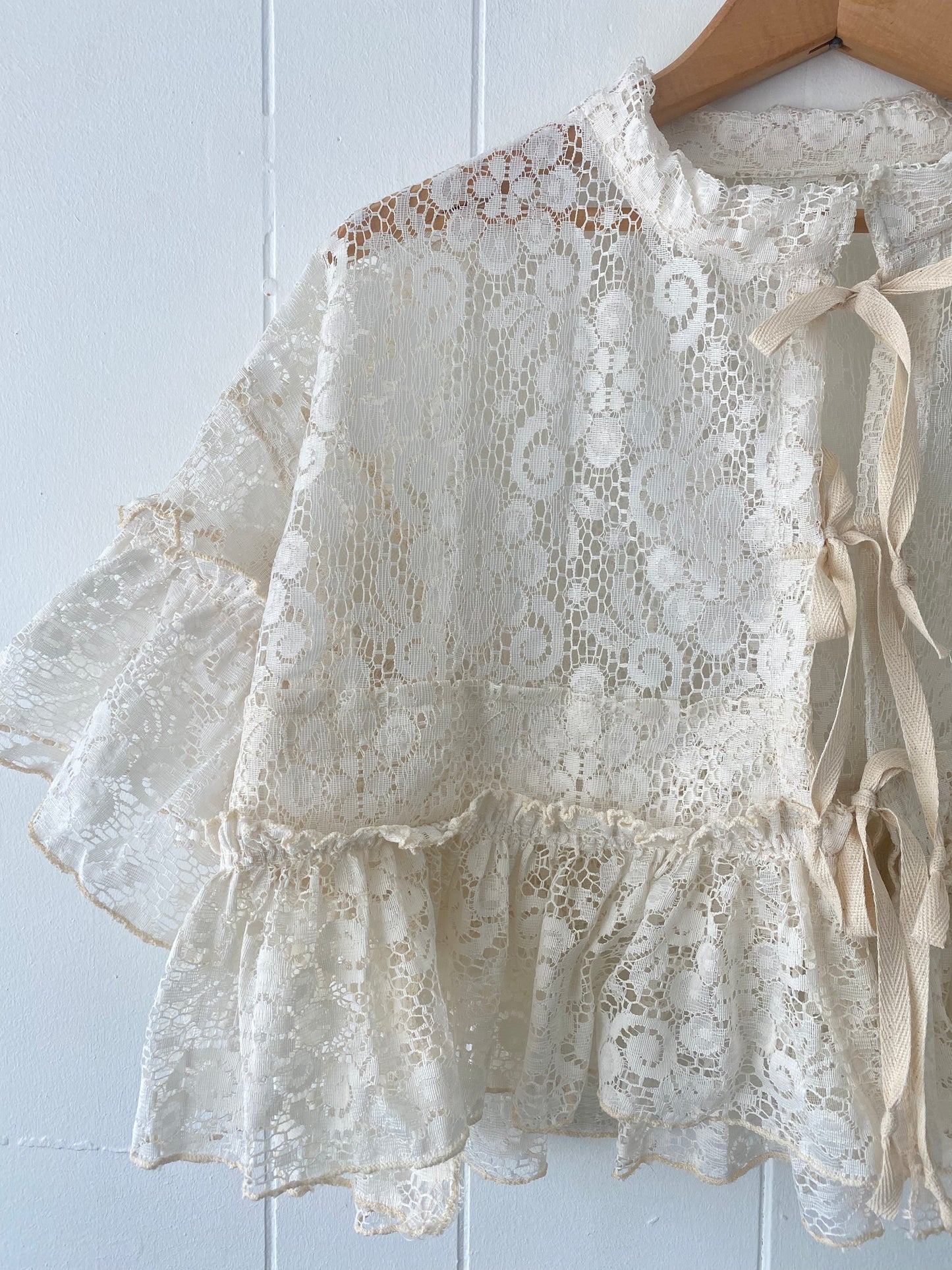 Upcycled Tie Front Lace Blouse