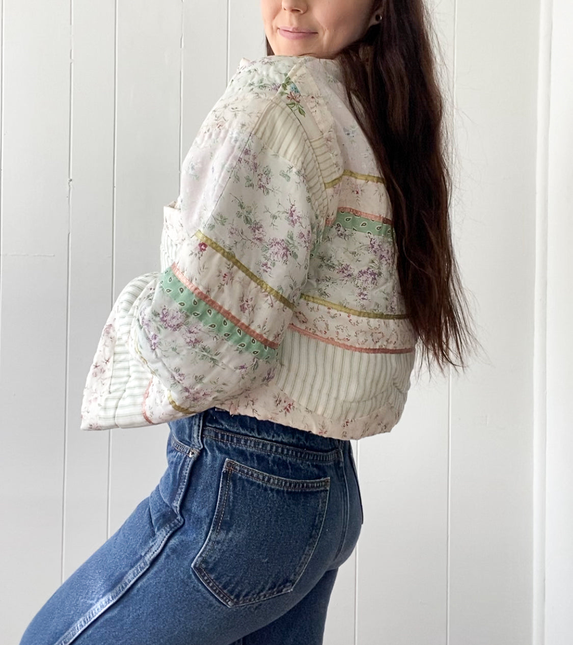 (S/M) Upcycled Vintage Quilt Jacket