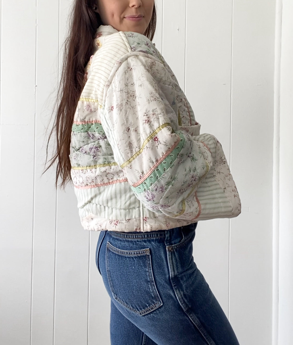 (S/M) Upcycled Vintage Quilt Jacket