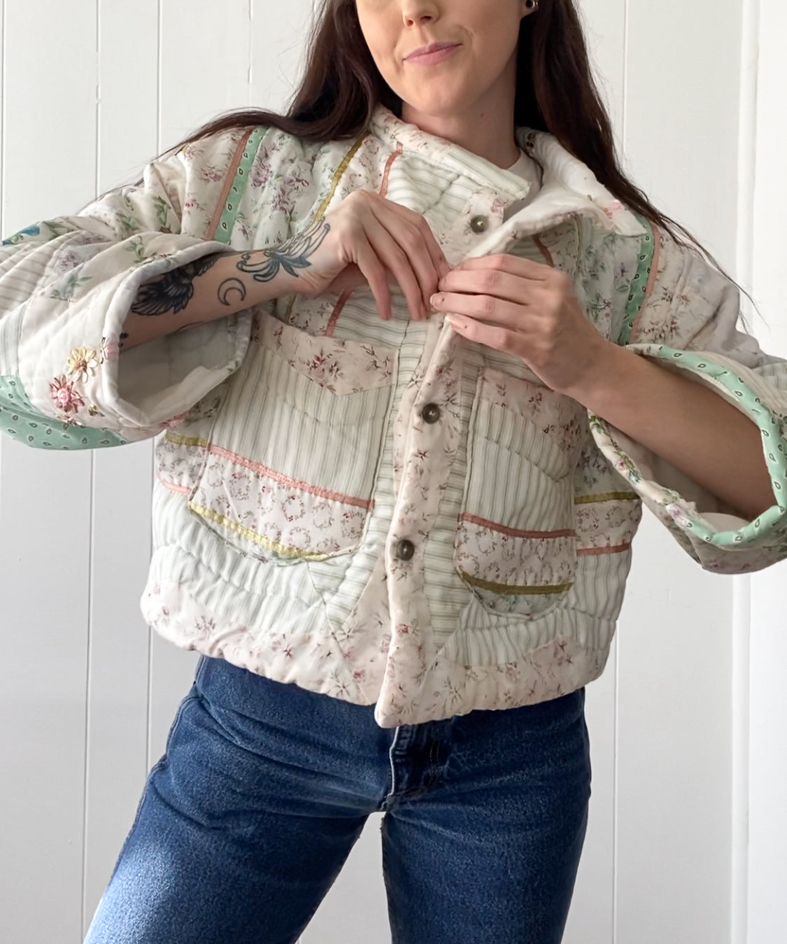(M/L) Upcycled Vintage Quilt Jacket