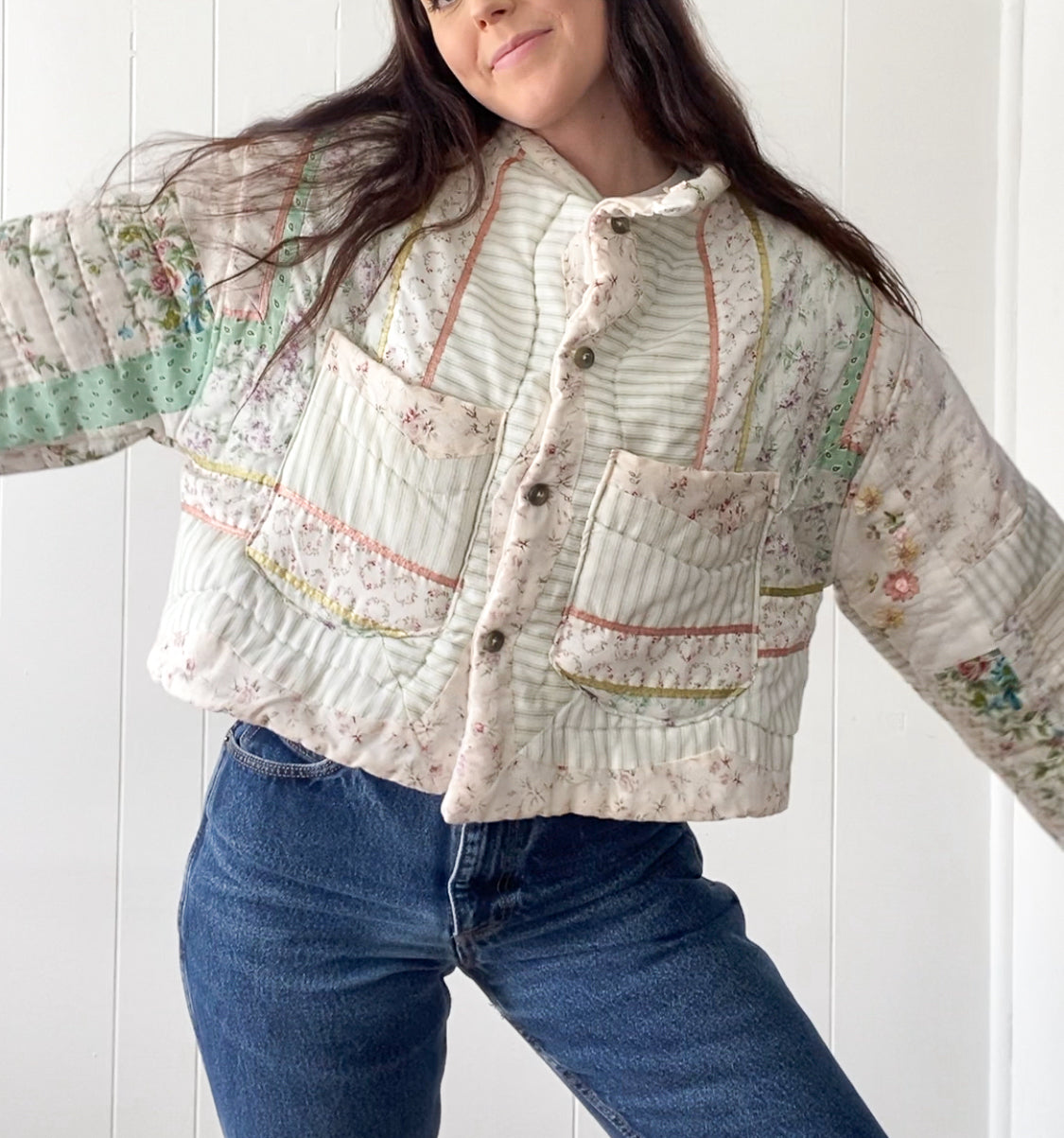 (M/L) Upcycled Vintage Quilt Jacket