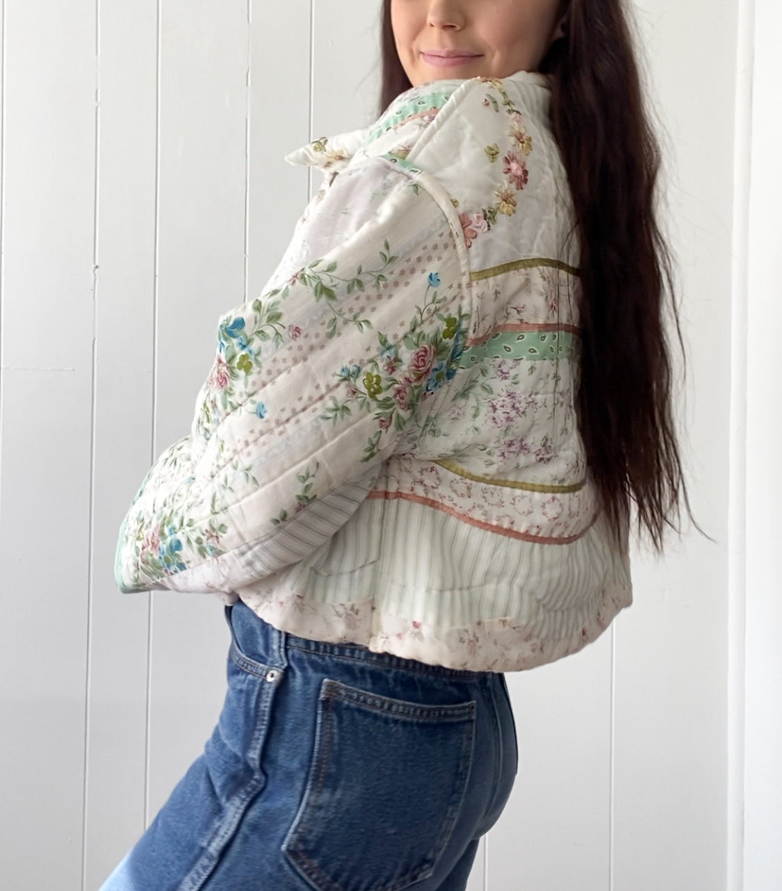 (M/L) Upcycled Vintage Quilt Jacket