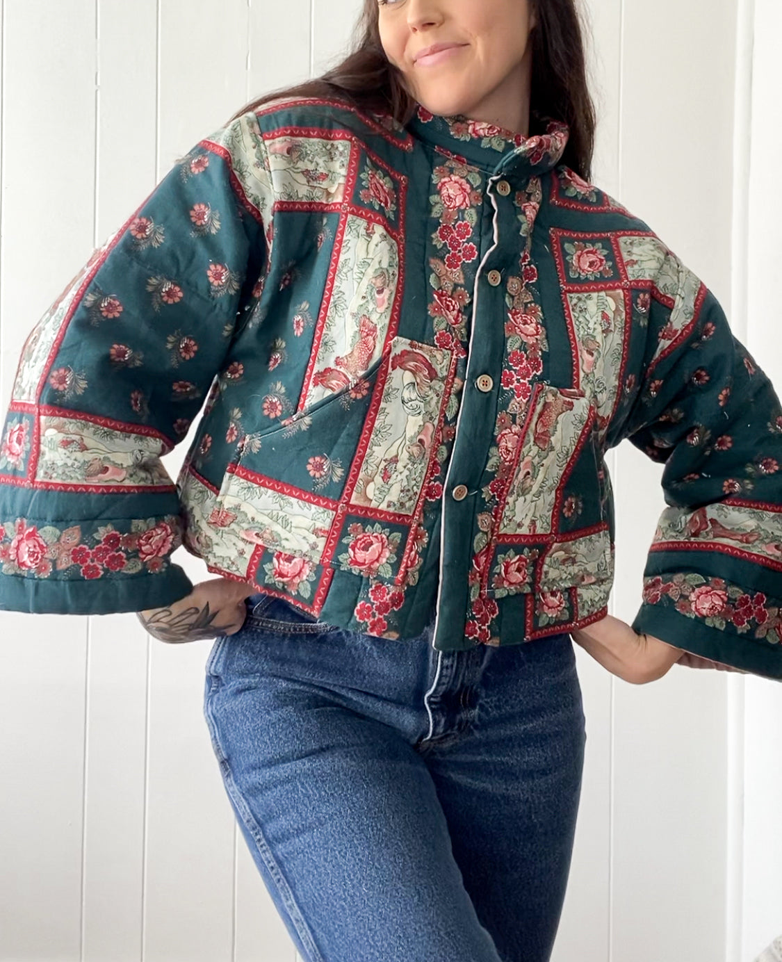 (S/M) Upcycled Vintage Quilt Jacket