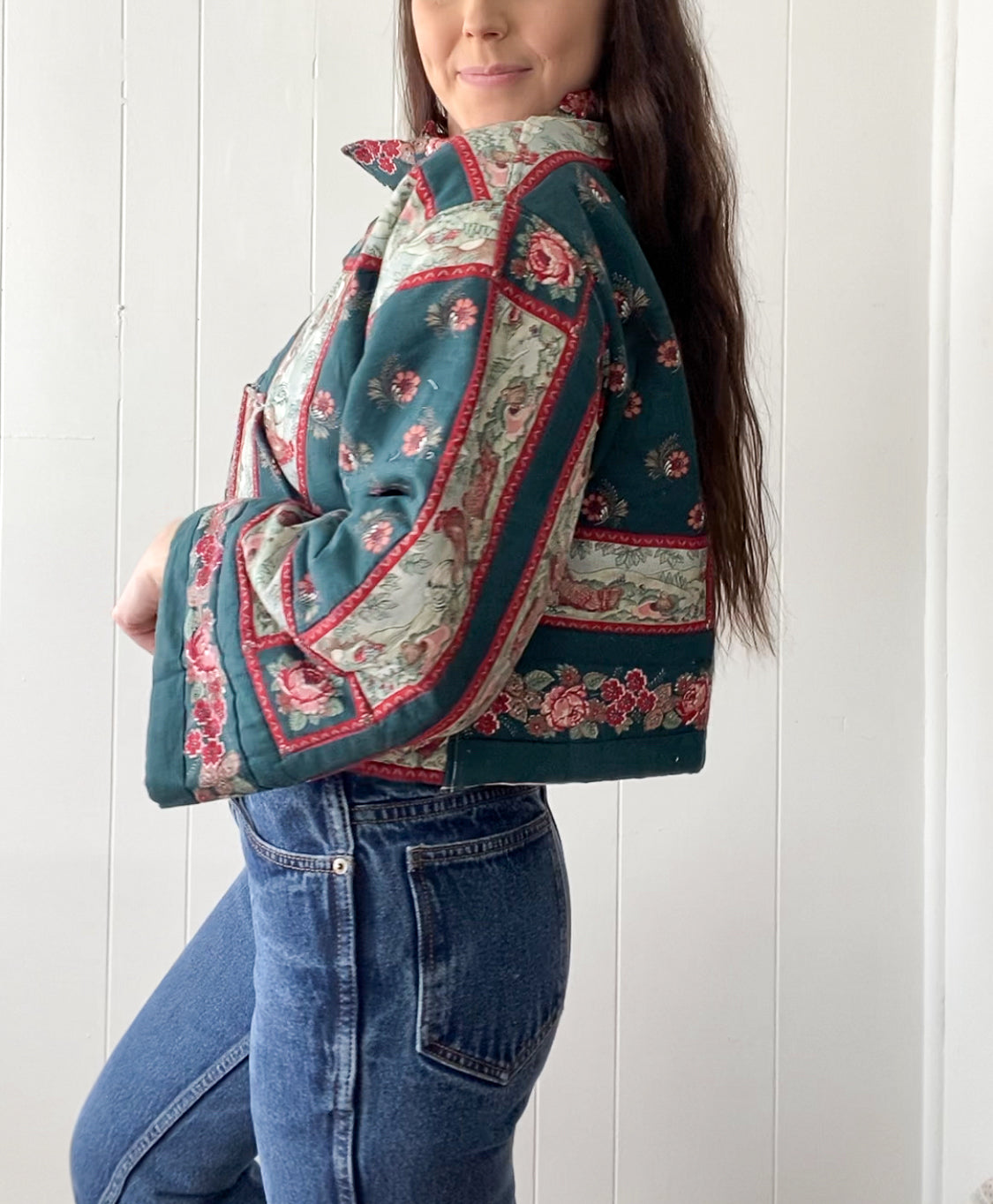 (S/M) Upcycled Vintage Quilt Jacket