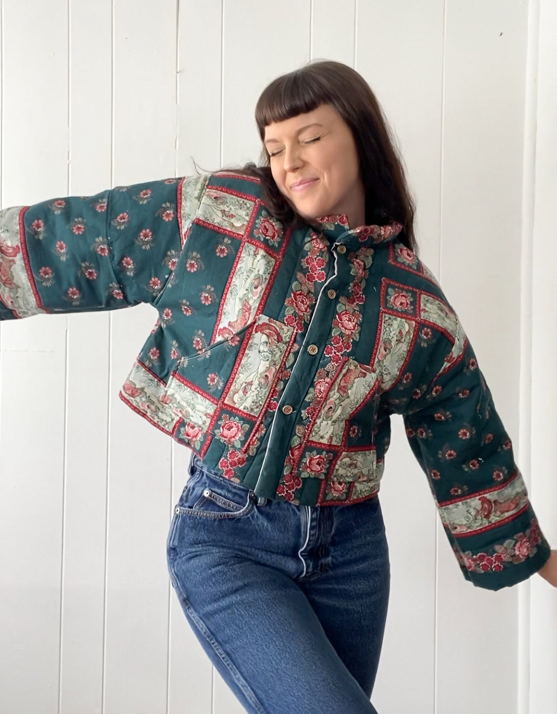 (S/M) Upcycled Vintage Quilt Jacket