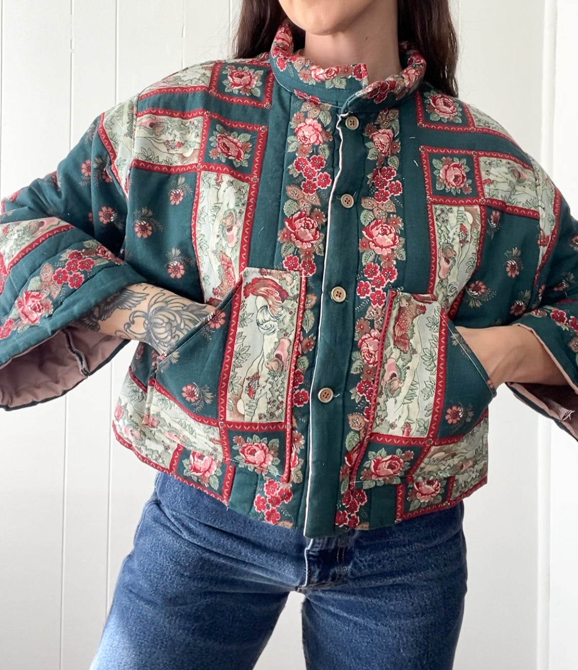 (S/M) Upcycled Vintage Quilt Jacket