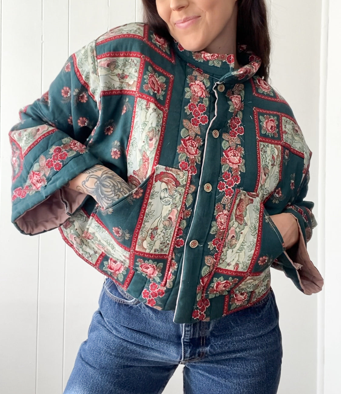 (S/M) Upcycled Vintage Quilt Jacket