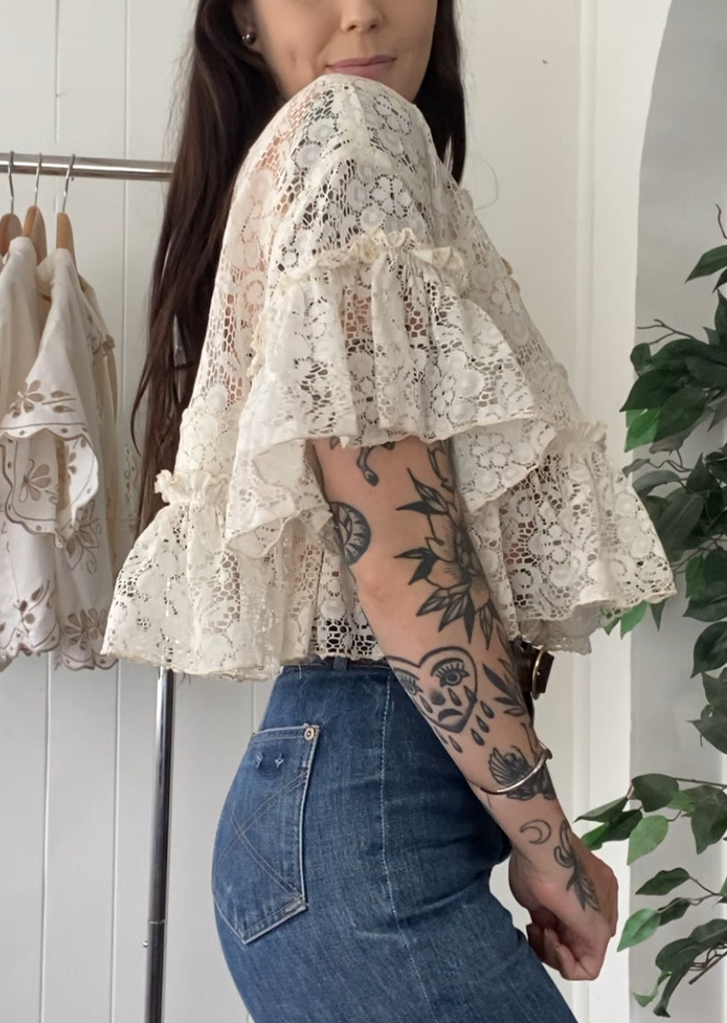 Upcycled Tie Front Lace Blouse