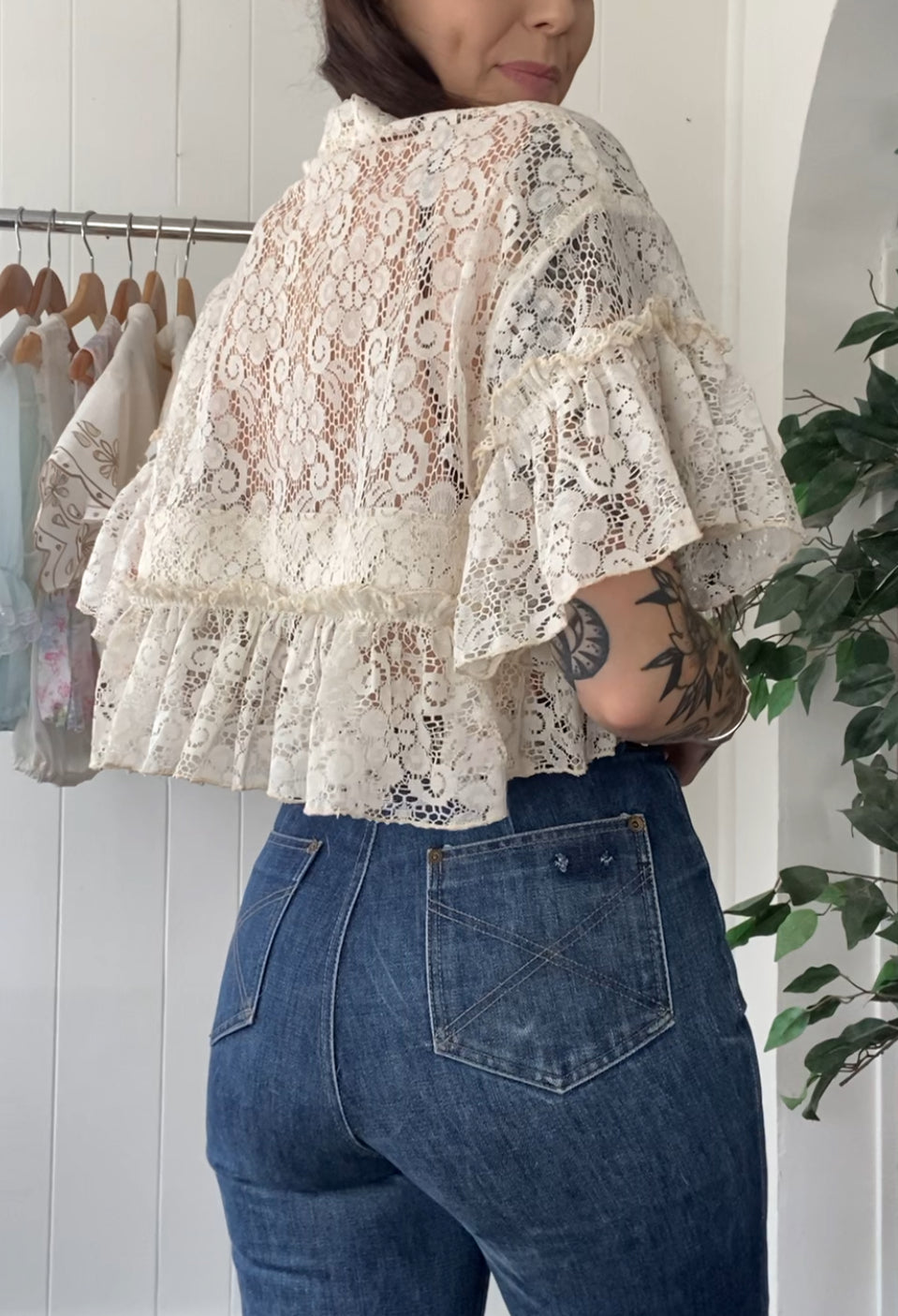Upcycled Tie Front Lace Blouse