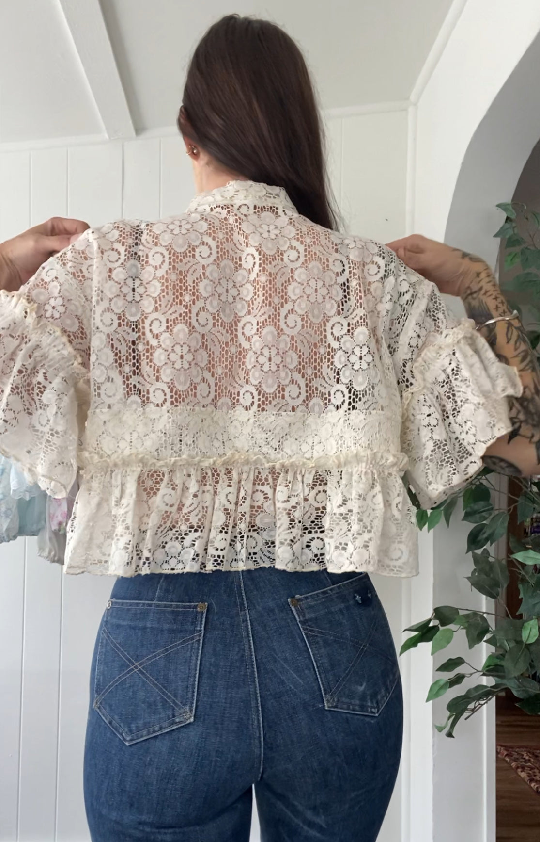 Upcycled Tie Front Lace Blouse