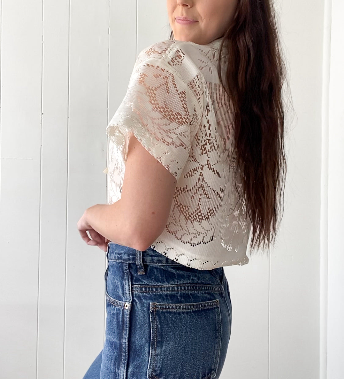Upcycled Tie Front Lace Blouse