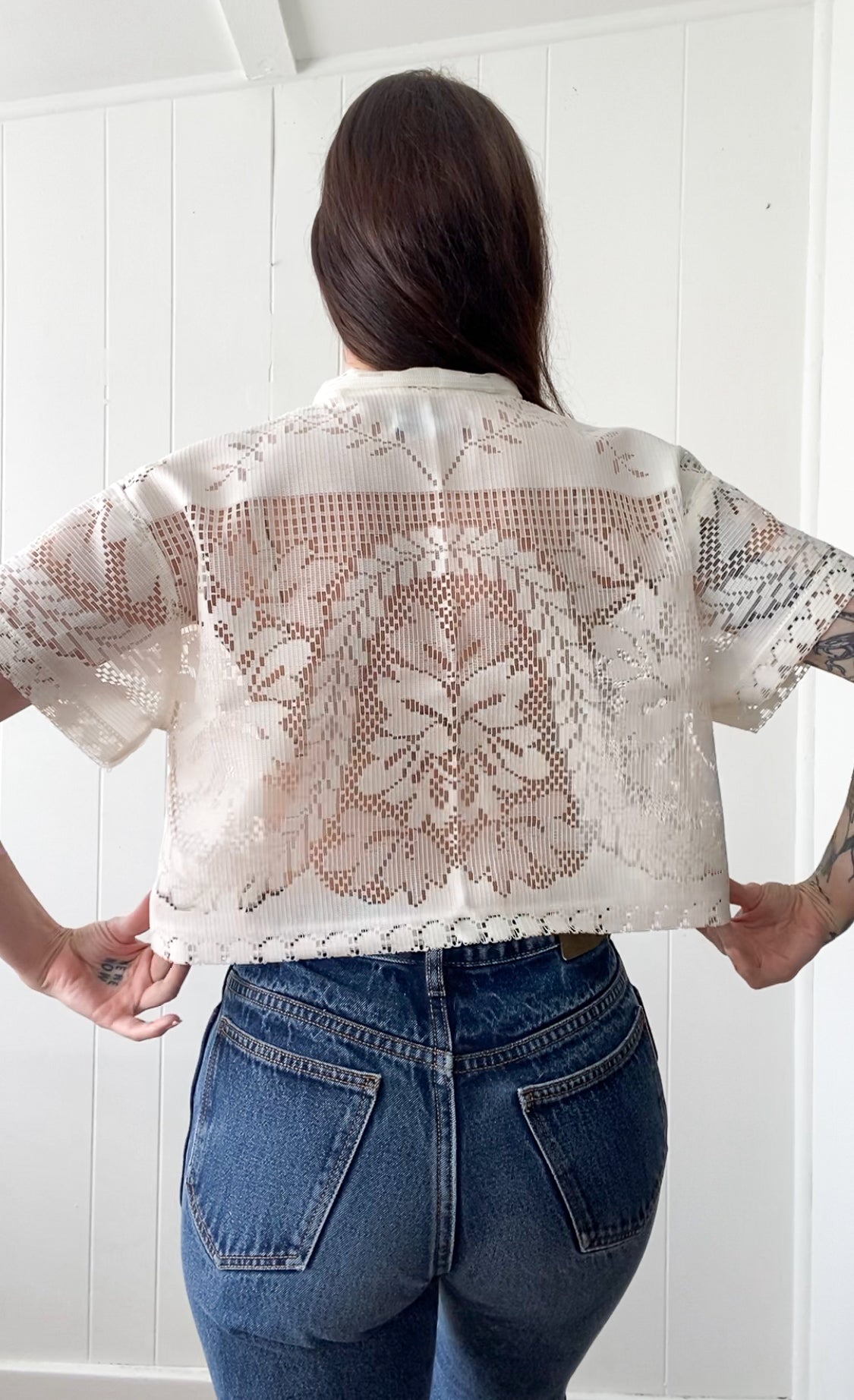 Upcycled Tie Front Lace Blouse