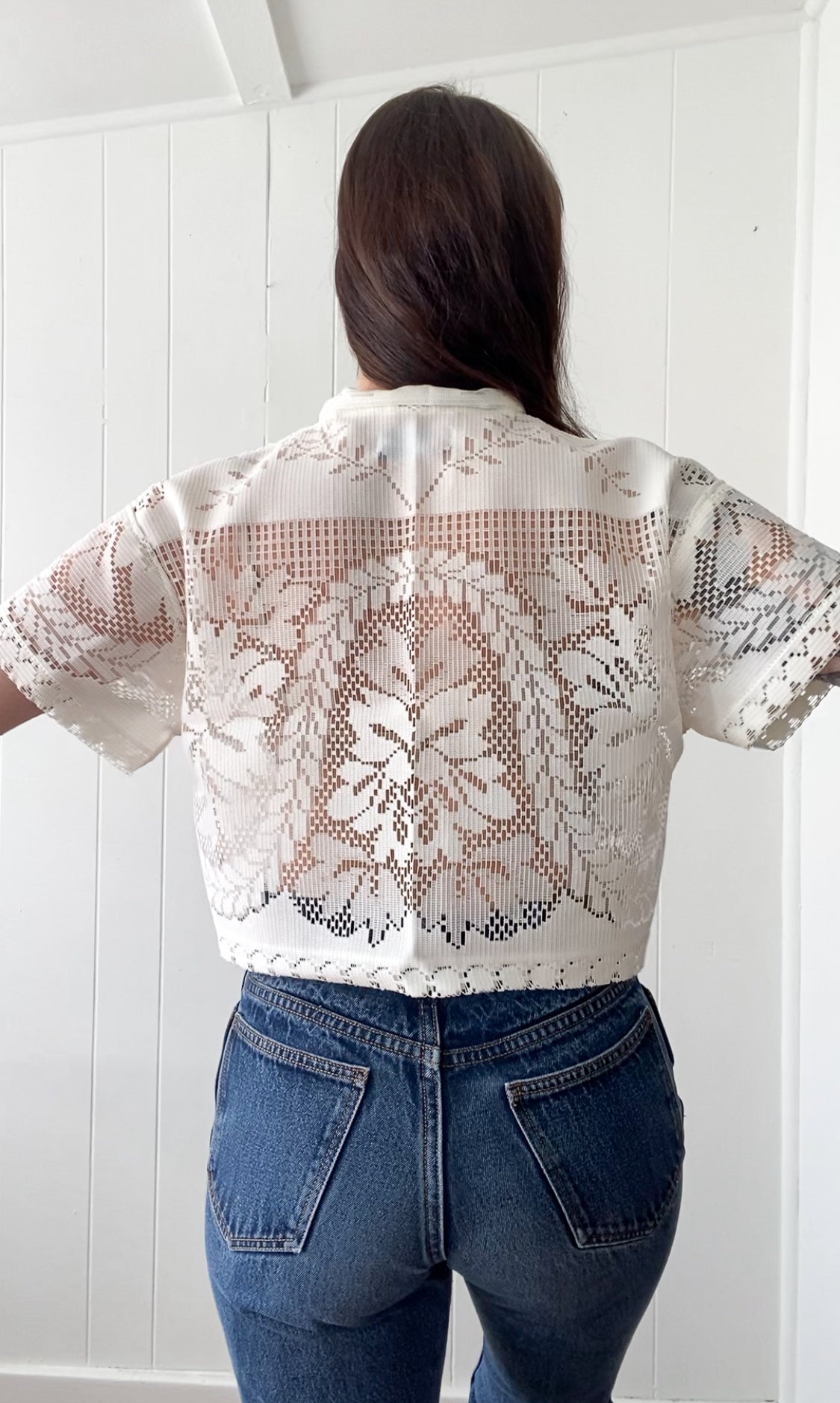 Upcycled Tie Front Lace Blouse