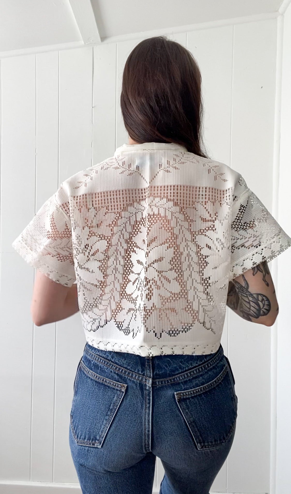 Upcycled Tie Front Lace Blouse