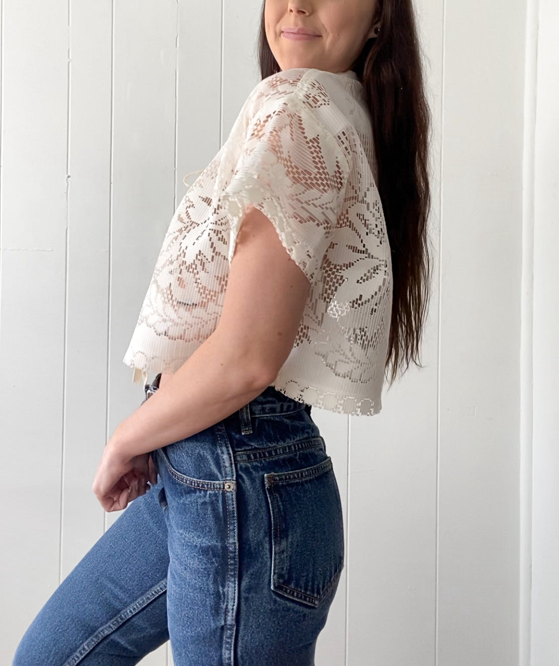Upcycled Tie Front Lace Blouse