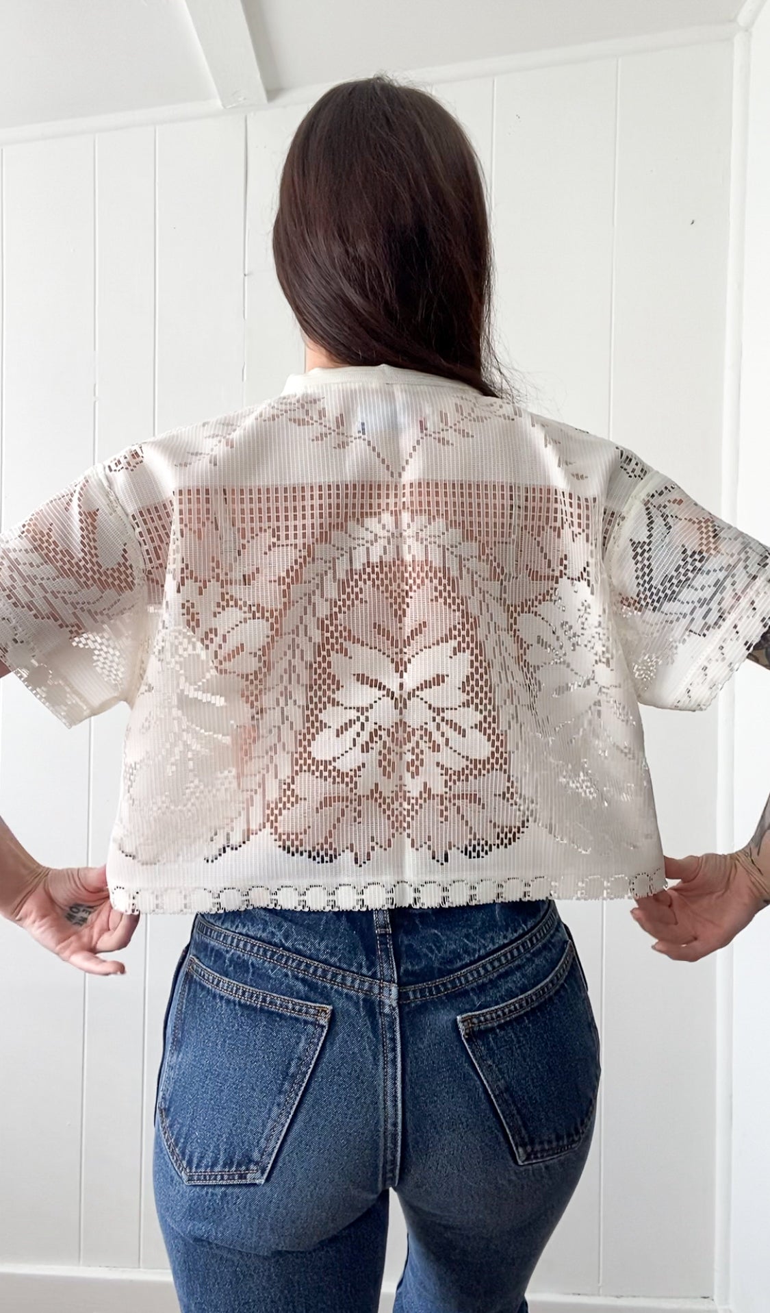 Upcycled Tie Front Lace Blouse