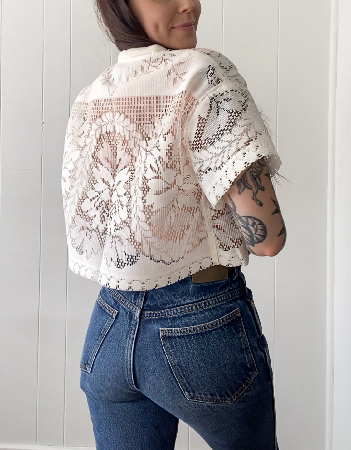 Upcycled Tie Front Lace Blouse