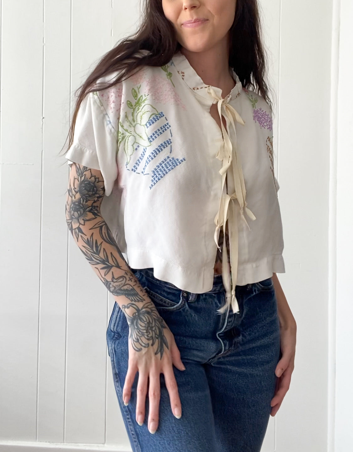 Upcycled Vintage Tie-Front Blouse