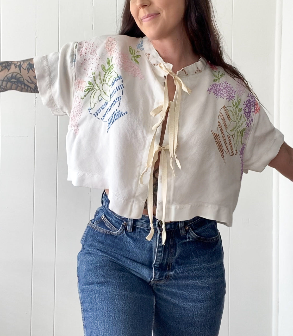 Upcycled Vintage Tie-Front Blouse