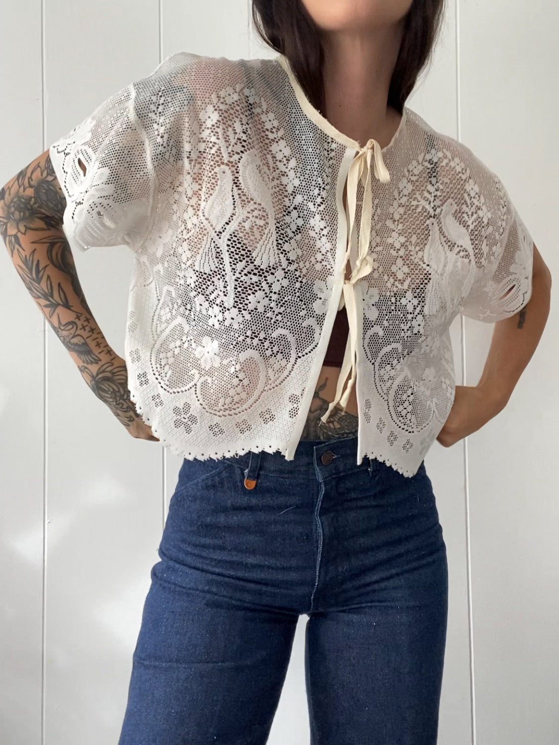 Upcycled Tie Front Lace Blouse