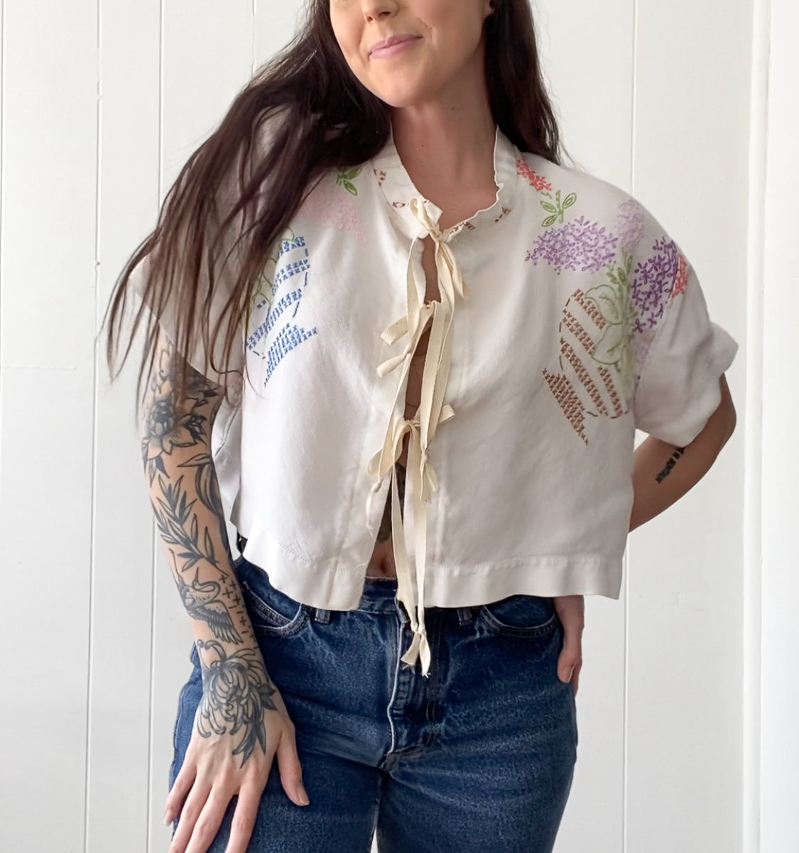 Upcycled Vintage Tie-Front Blouse