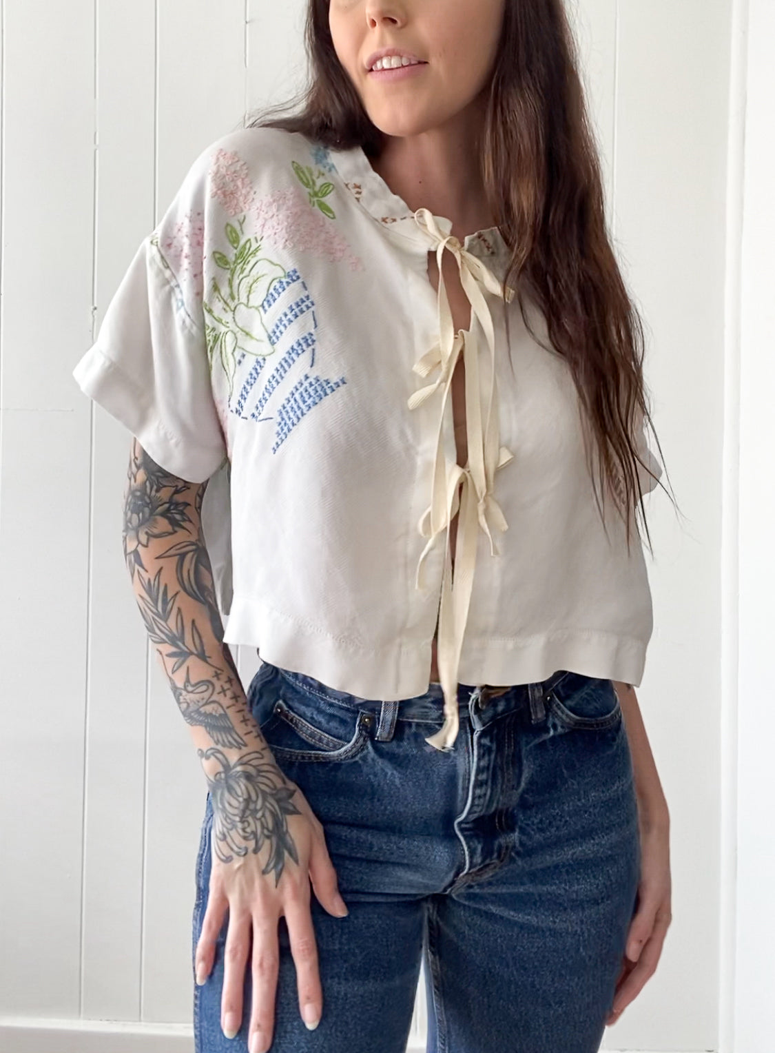 Upcycled Vintage Tie-Front Blouse