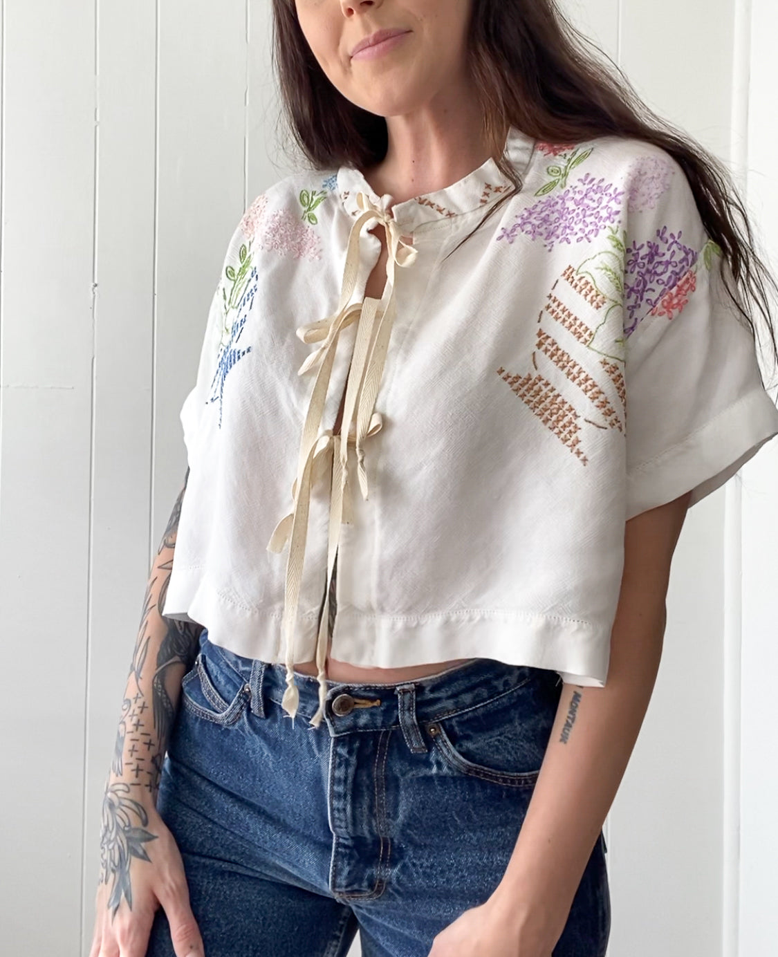 Upcycled Vintage Tie-Front Blouse