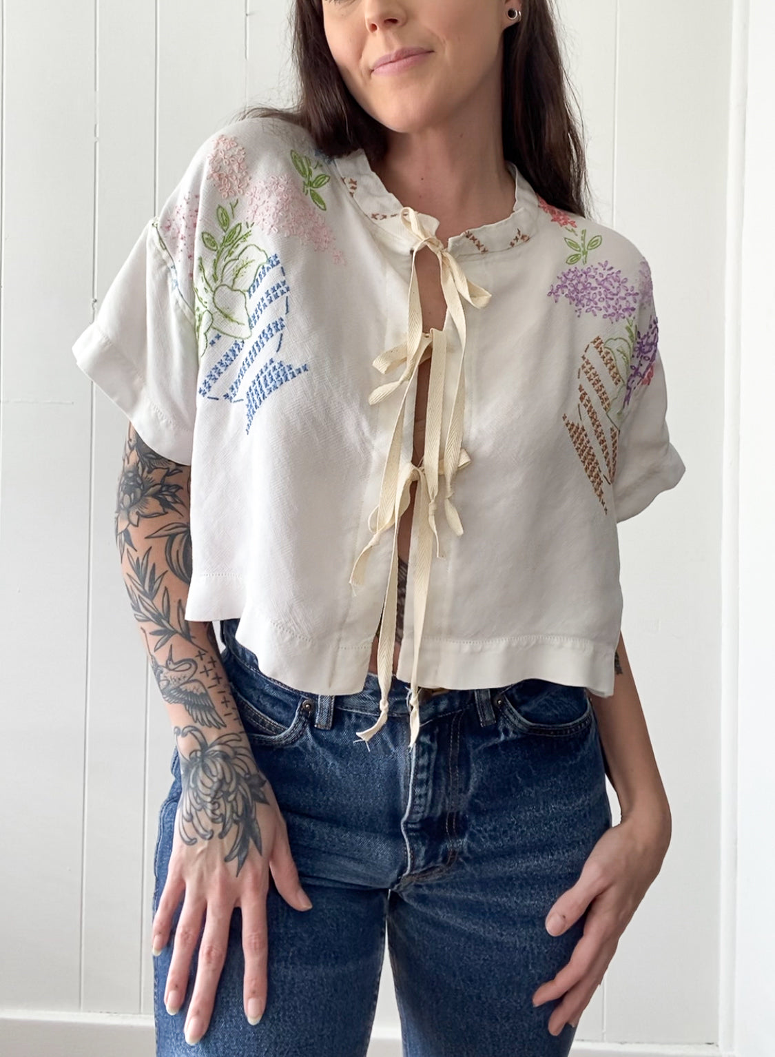 Upcycled Vintage Tie-Front Blouse