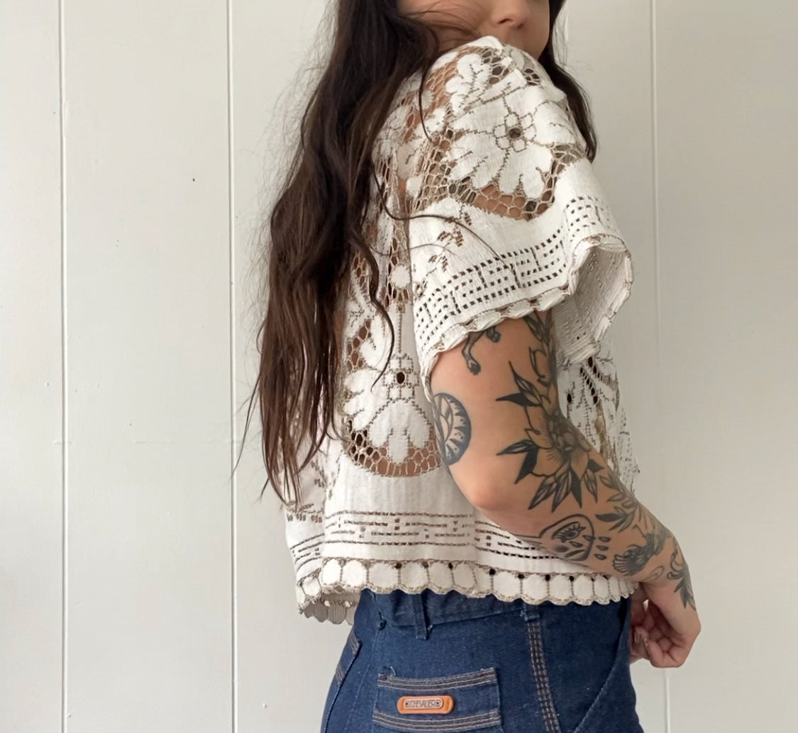 Upcycled Tie Front Lace Blouse